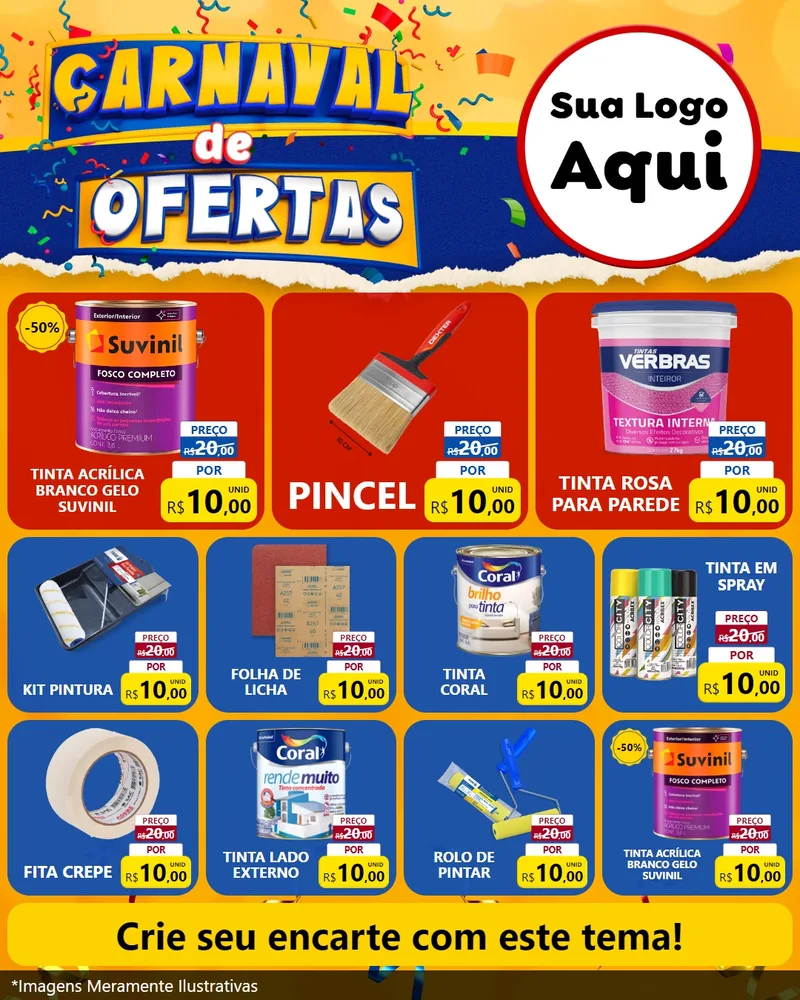 Modelo de Rede Social para Feed Instagram com o tema Carnaval de Ofertas para Tintas e Ferramentas