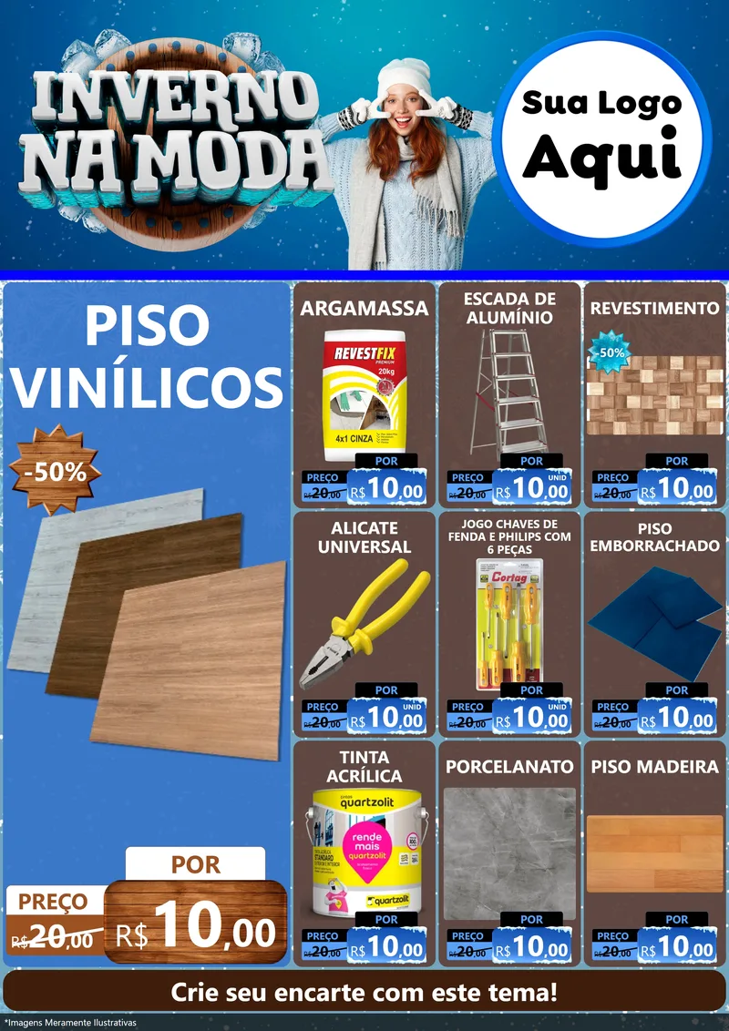 Modelo de Encarte para Encarte A4 Vertical com o tema Inverno na Moda para Material para Construção