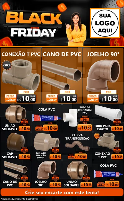 Modelo de Encarte para Encarte Grande com o tema Black Friday para Tubos e conexões