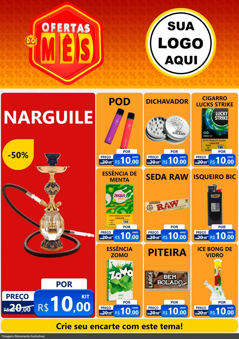 Modelo de Encarte para Encarte A4 Vertical com o tema Ofertas do Mês para Tabacaria