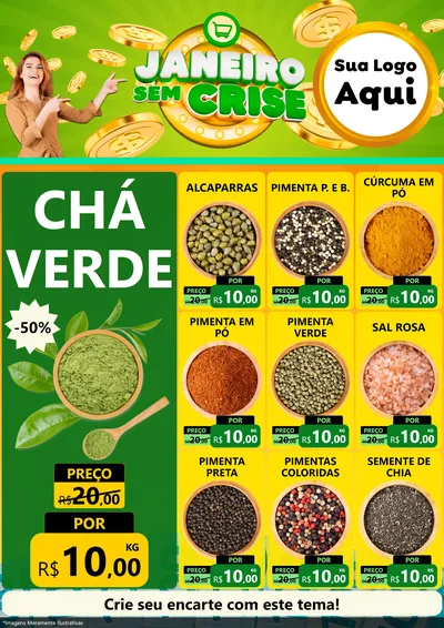 Modelo de Encarte para Encarte A4 Vertical com o tema Janeiro Sem Crise para Produtos Naturais