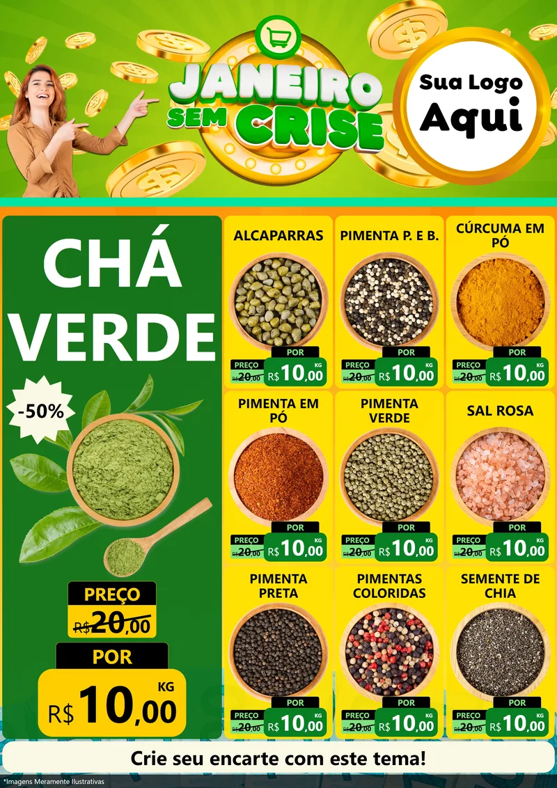 Modelo de Encarte para Encarte A4 Vertical com o tema Janeiro Sem Crise para Produtos Naturais