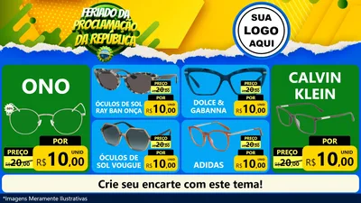 Modelo de TV para TV Horizontal com o tema Feriado da Proclamação da República para Óticas