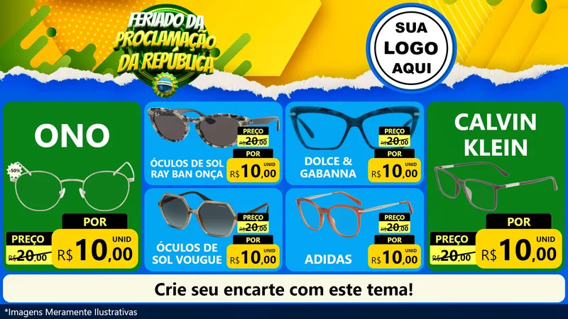 Modelo de TV para TV Horizontal com o tema Feriado da Proclamação da República para Óticas