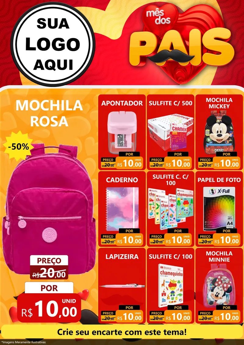 Modelo de Encarte para Encarte A4 Vertical com o tema Mês Dos Pais para Papelaria