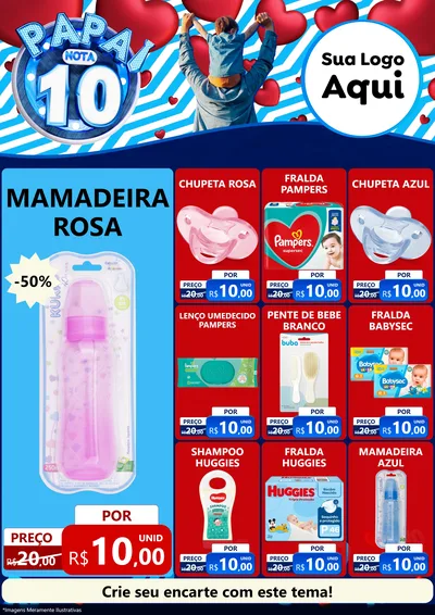 Modelo de Encarte para Encarte A4 Vertical com o tema Papai Nota 10 para Bebês