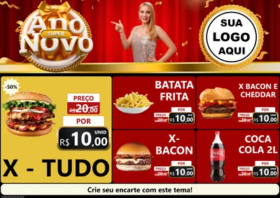 Modelo de Encarte para Encarte A4 Horizontal com o tema Super Ano Novo para Hamburgueria