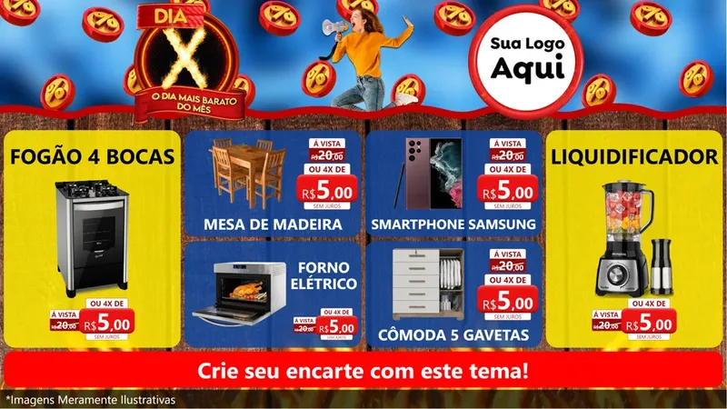 Modelo de TV para TV Horizontal com o tema Dia X - O Dia Mais Barato Do Mês para Móveis e Eletro