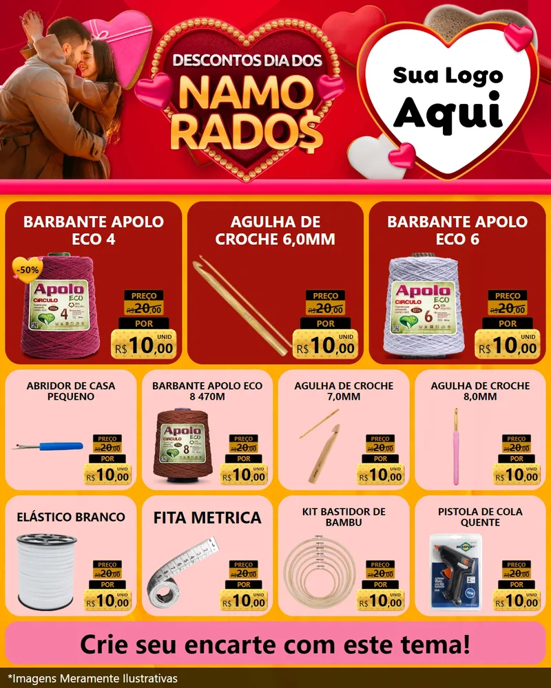 Modelo de Rede Social para Feed Instagram com o tema Descontos Dia dos Namorados para Armarinho e Aviamentos