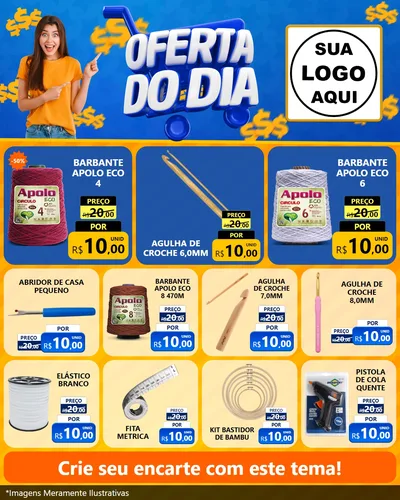 Modelo de Rede Social para Feed Instagram com o tema Oferta do Dia para Armarinho e Aviamentos
