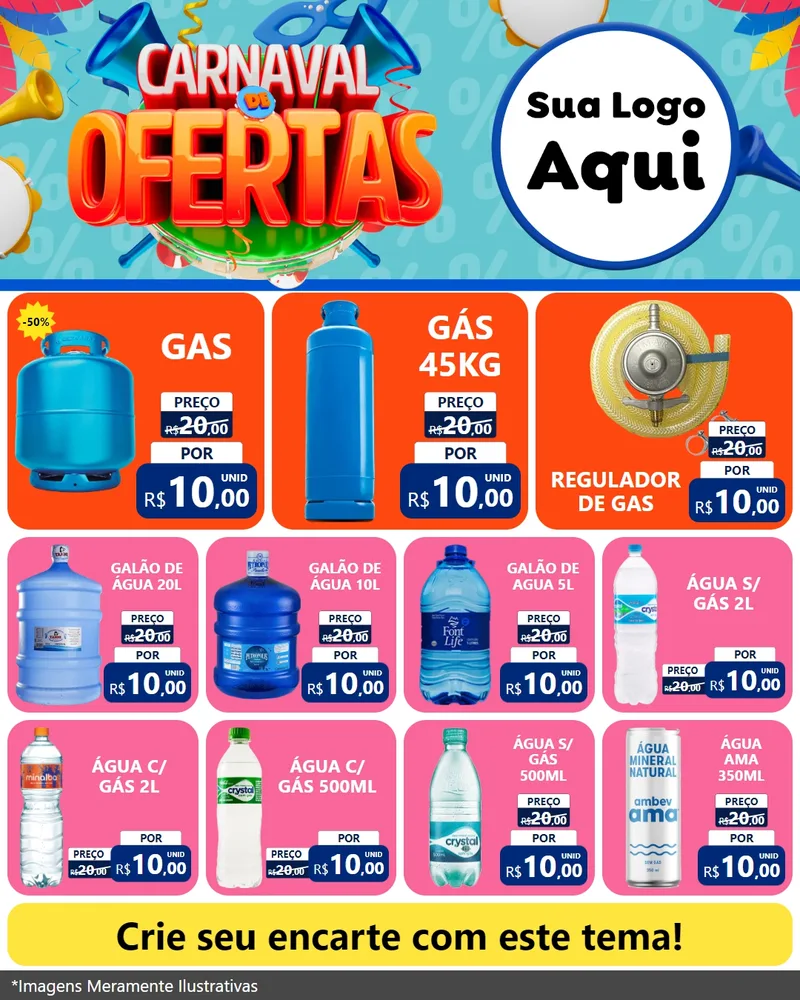 Modelo de Rede Social para Feed Instagram com o tema Carnaval de Ofertas para Água e gás