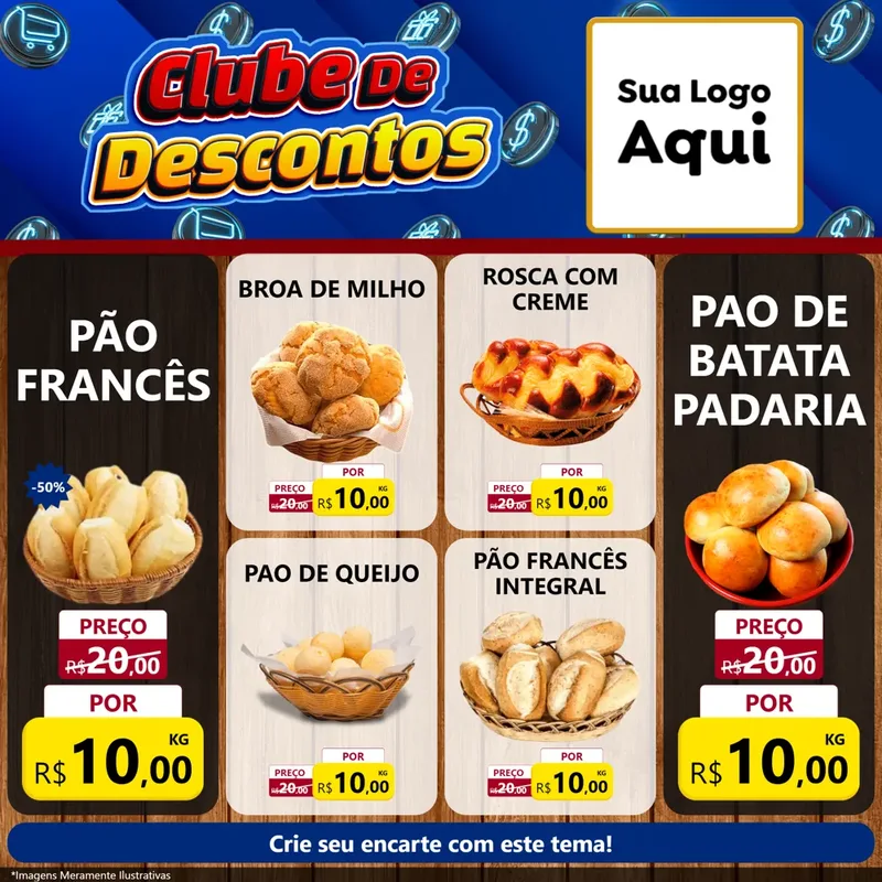 Modelo de Rede Social para Feed Facebook com o tema Clube de Descontos para Padaria