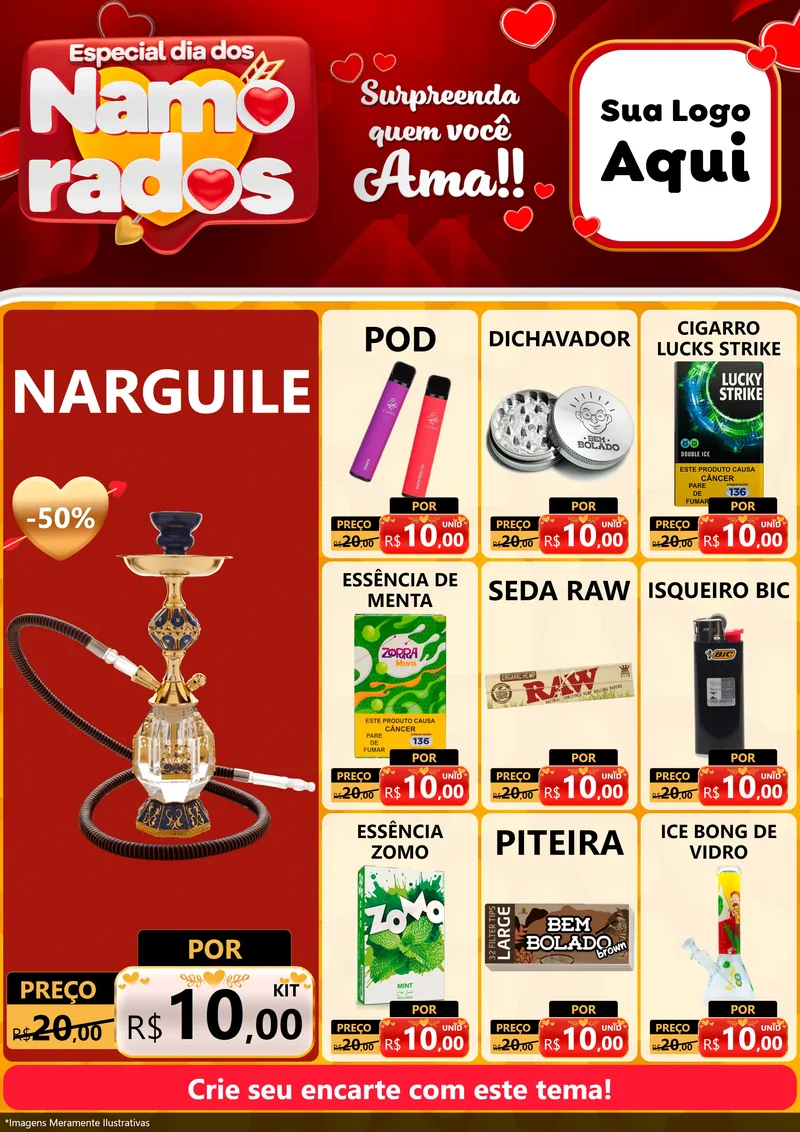 Modelo de Encarte para Encarte A4 Vertical com o tema Especial Dia dos Namorados para Tabacaria
