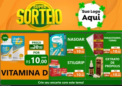 Modelo de Encarte para Encarte A4 Horizontal com o tema Super Sorteio para Farmácia