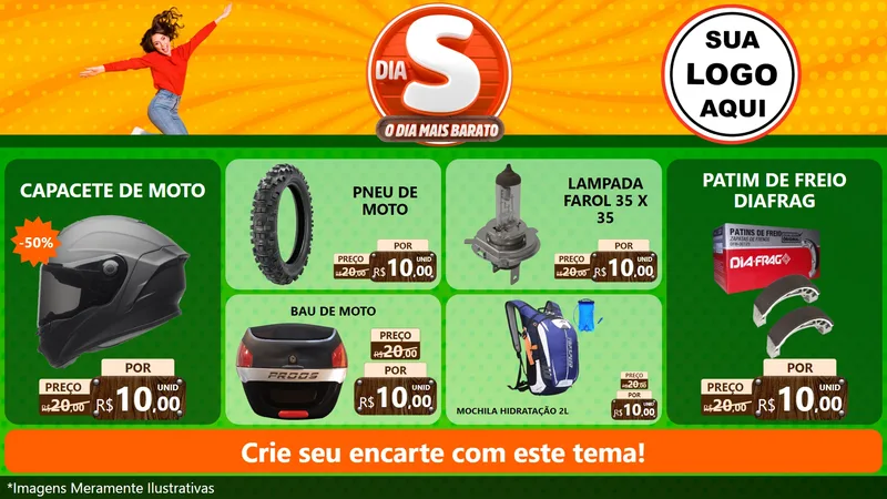 Modelo de TV para TV Horizontal com o tema Dia S - O Dia Mais Barato para Moto peças