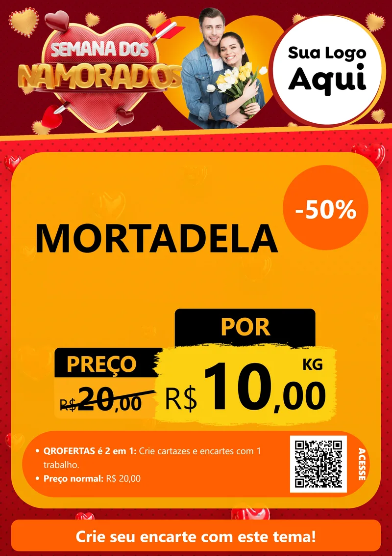 Modelo de Cartaz para Cartaz A4 Vertical com o tema Semana dos Namorados para Frios e Laticínios