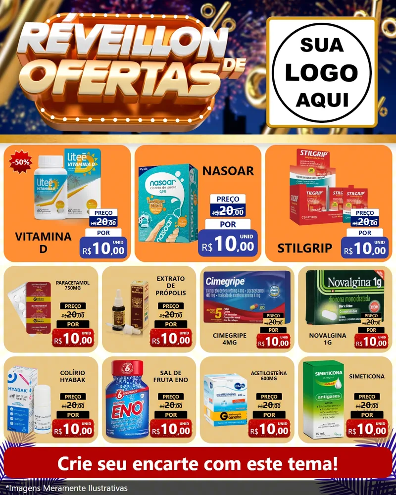 Modelo de Rede Social para Feed Instagram com o tema Réveillon de Ofertas para Farmácia