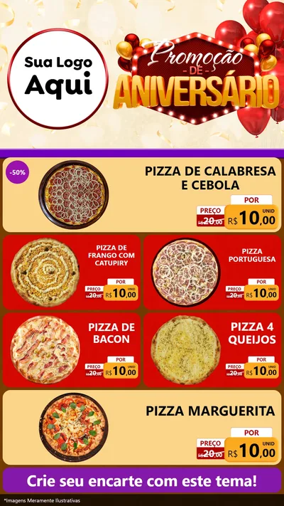 Modelo de TV para TV Vertical com o tema Promoção de Aniversário para Pizzaria