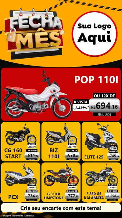 Modelo de Rede Social para Stories com o tema Fecha Mês para Concessionaria de Motos