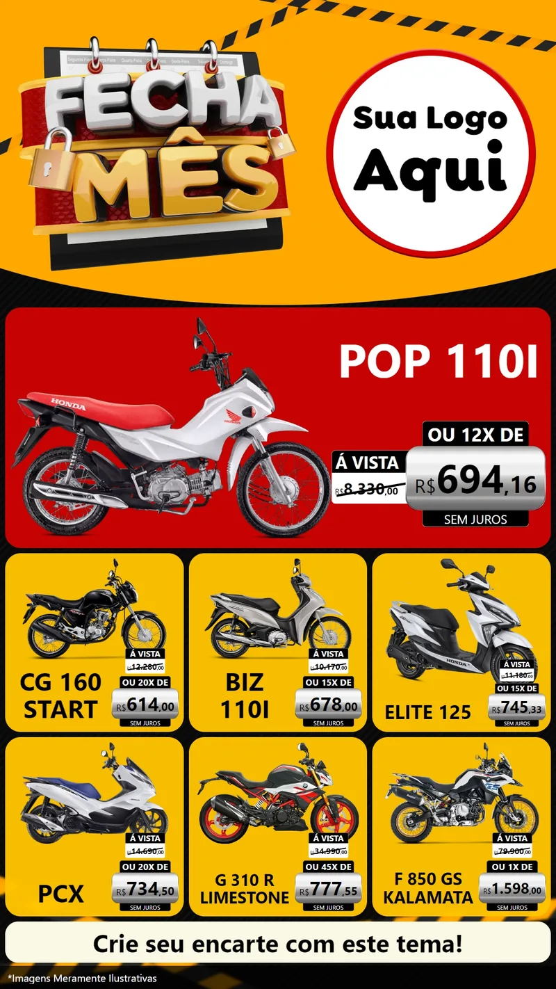 Modelo de Rede Social para Stories com o tema Fecha Mês para Concessionaria de Motos