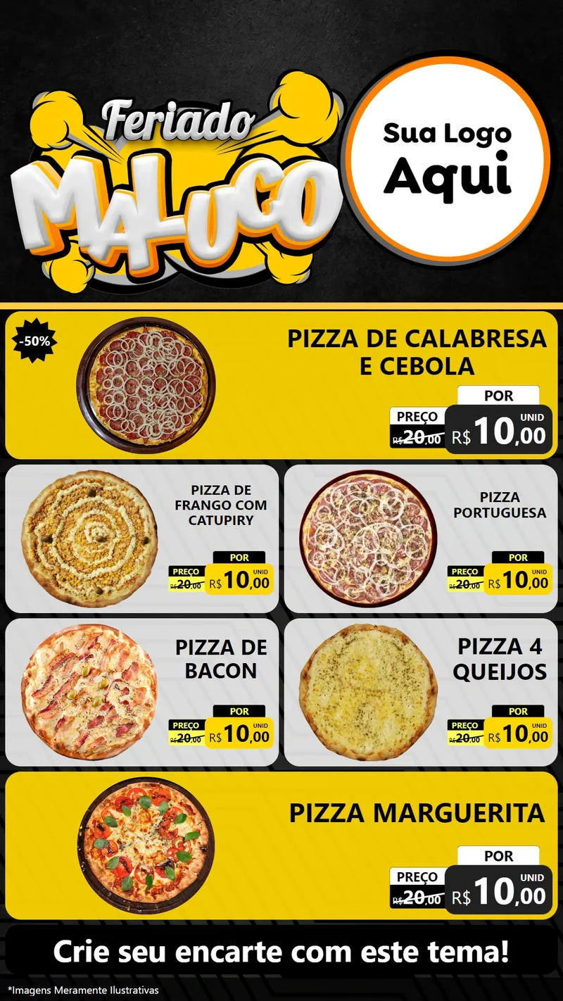 Modelo de TV para TV Vertical com o tema Feriado Maluco para Pizzaria
