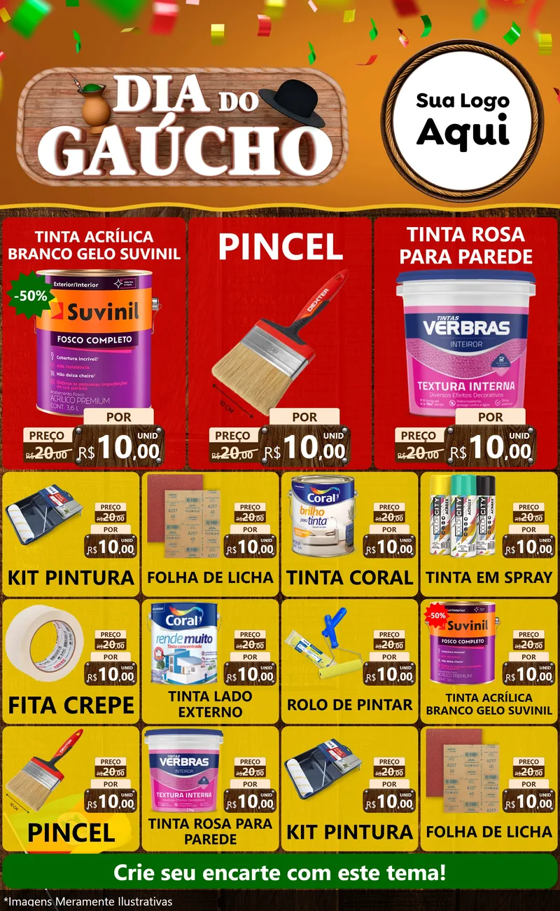 Modelo de Encarte para Encarte Grande com o tema Dia do Gaúcho para Tintas e Ferramentas