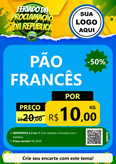 Modelo de Cartaz para Cartaz A4 Vertical com o tema Feriado da Proclamação da República para Padaria