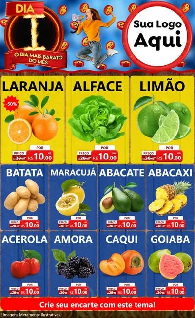 Modelo de Encarte para Encarte Grande com o tema Dia I - O Dia Mais Barato Do Mês para Hortifrúti