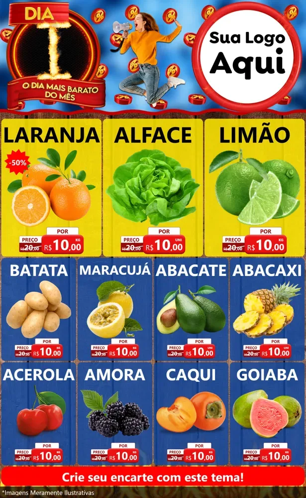 Modelo de Encarte para Encarte Grande com o tema Dia I - O Dia Mais Barato Do Mês para Hortifrúti