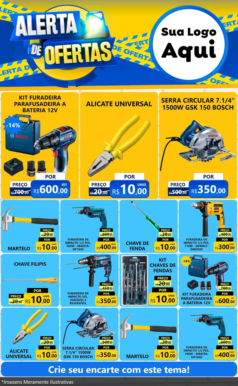Modelo de Encarte para Encarte Grande com o tema Alerta de Ofertas para Maquinas e Ferramentas