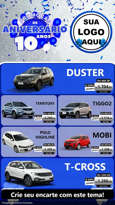 Modelo de TV para TV Vertical com o tema Promoção de Aniversário - 10 Anos para Concessionaria de Carros