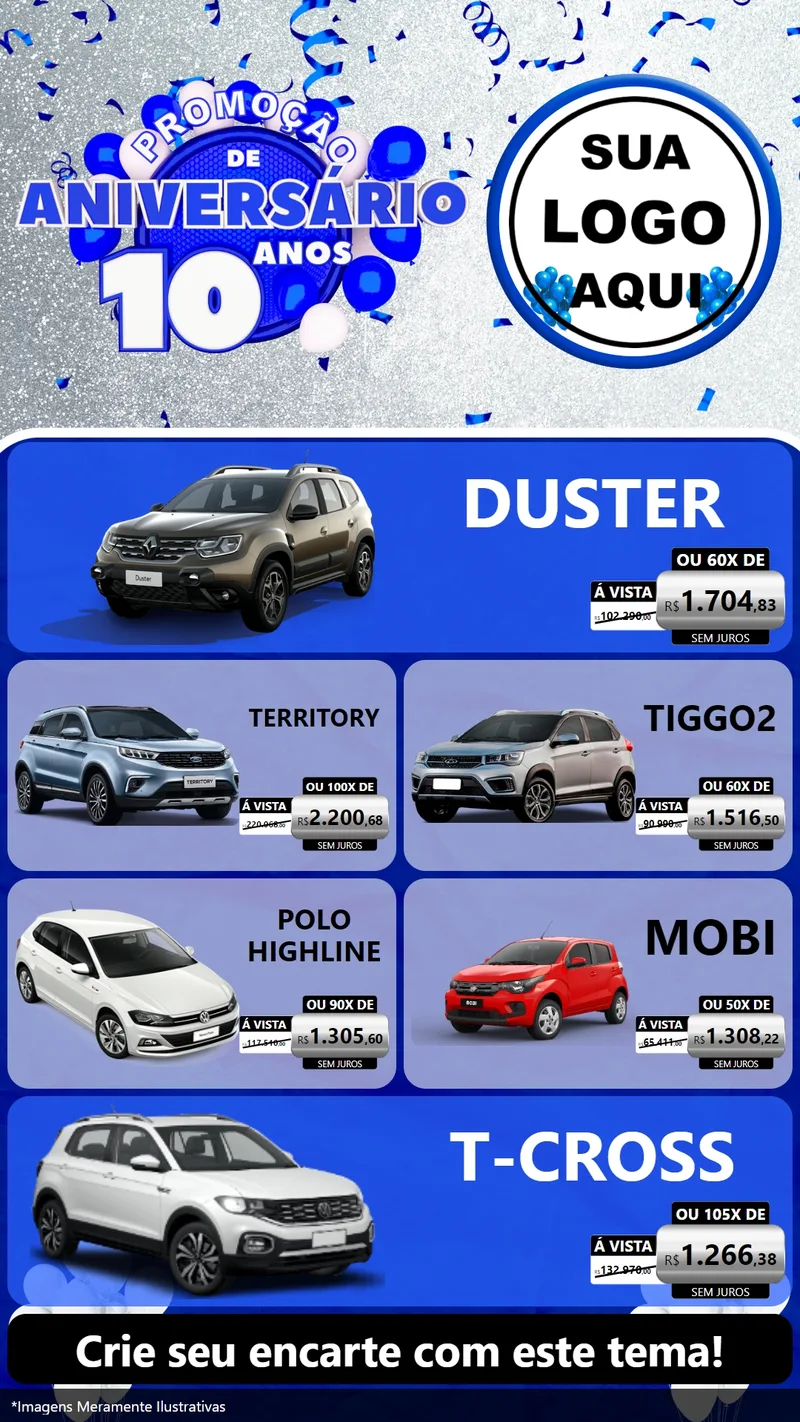 Modelo de TV para TV Vertical com o tema Promoção de Aniversário - 10 Anos para Concessionaria de Carros
