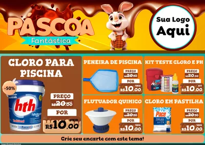 Modelo de Encarte para Encarte A4 Horizontal com o tema Páscoa Fantástica para Produtos para Piscina