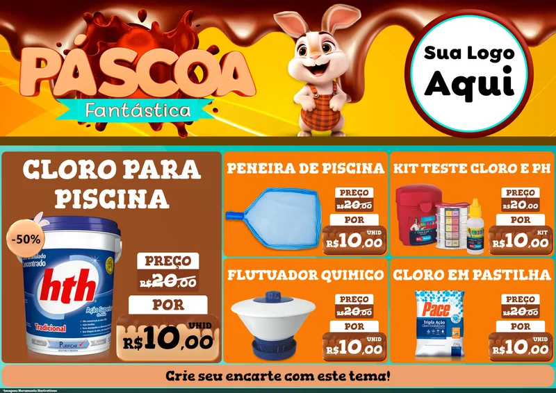 Modelo de Encarte para Encarte A4 Horizontal com o tema Páscoa Fantástica para Produtos para Piscina