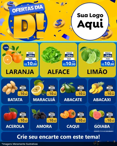 Modelo de Rede Social para Feed Instagram com o tema Ofertas Dia D para Hortifrúti