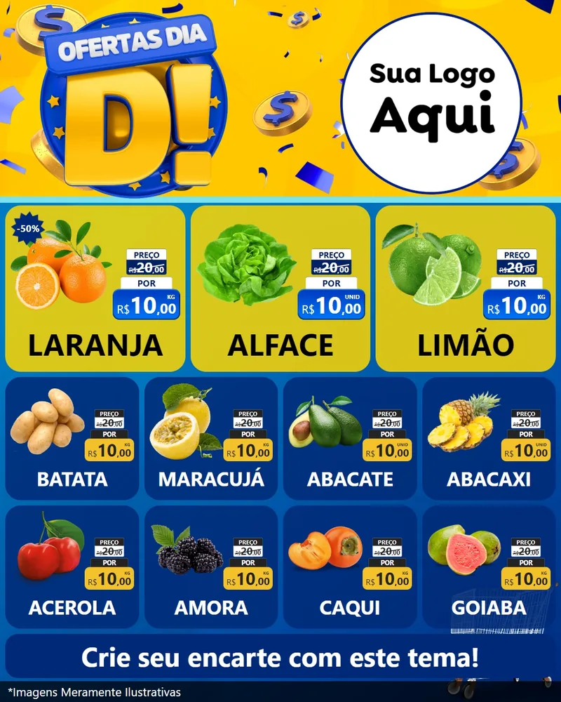 Modelo de Rede Social para Feed Instagram com o tema Ofertas Dia D para Hortifrúti