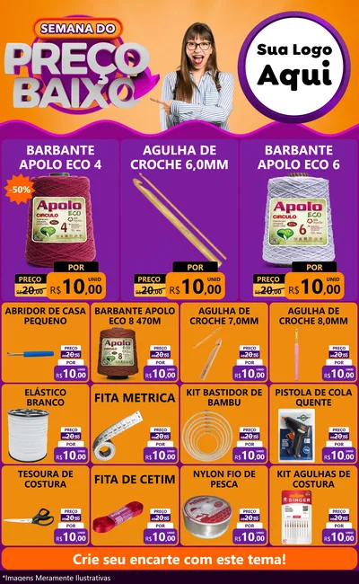Modelo de Encarte para Encarte Grande com o tema Semana do Preço Baixo para Armarinho e Aviamentos