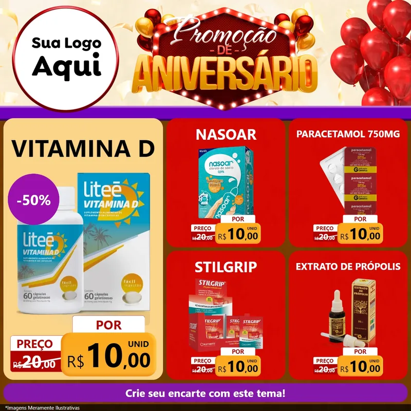 Modelo de Rede Social para Feed Facebook com o tema Promoção de Aniversário para Farmácia
