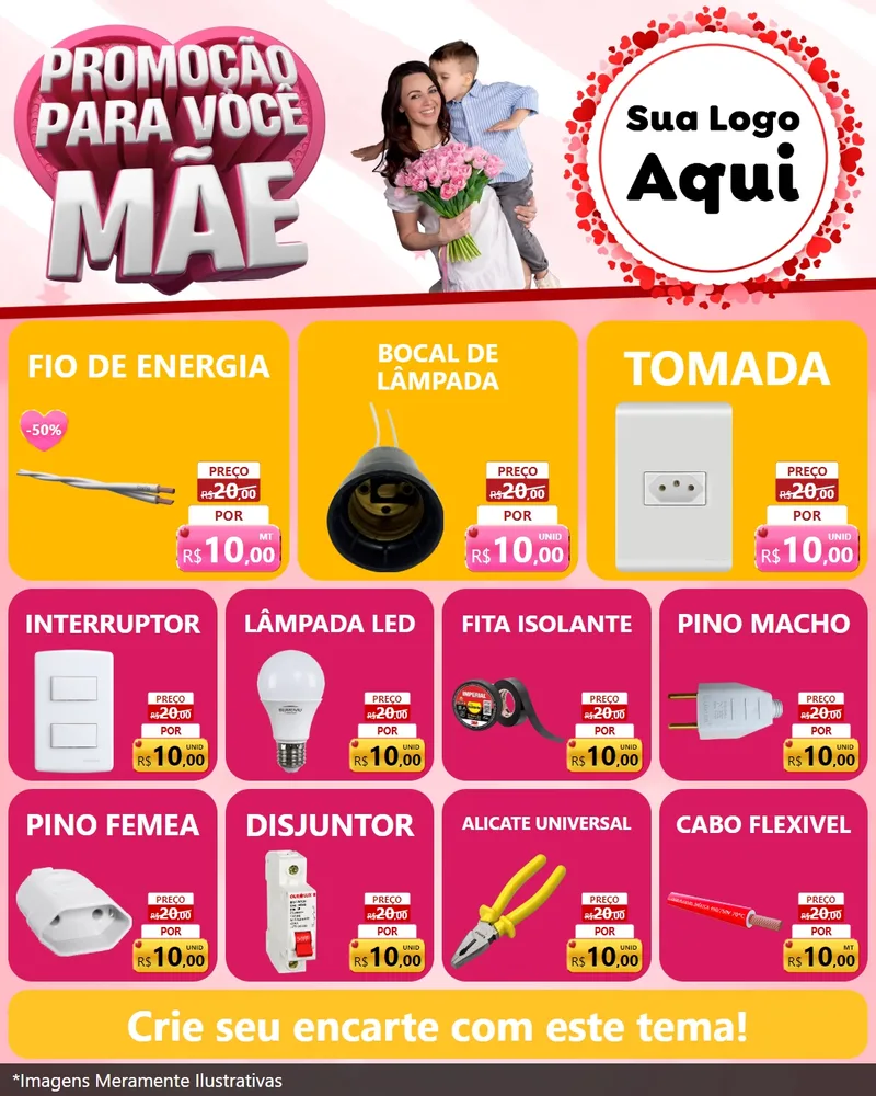 Modelo de Rede Social para Feed Instagram com o tema Promoção Para Você Mãe para Materiais Elétricos