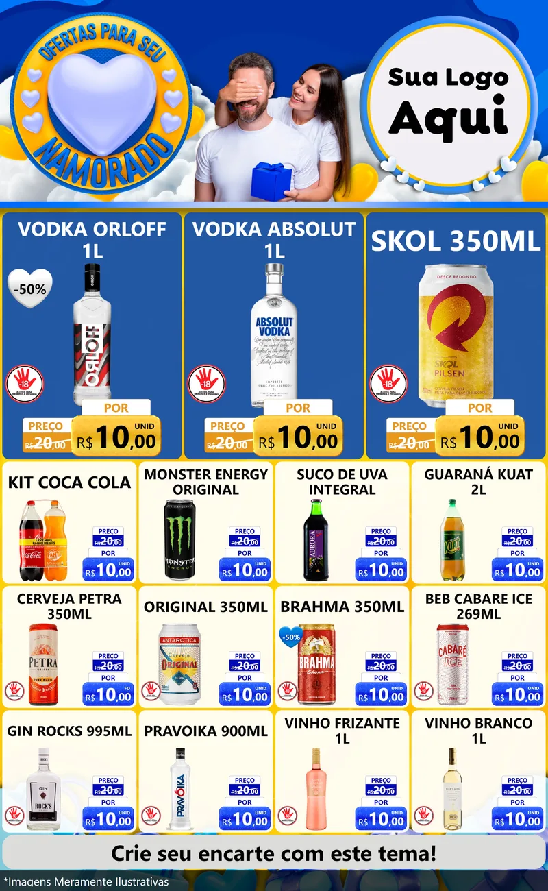 Modelo de Encarte para Encarte Grande com o tema Ofertas Para Seu Namorado para Distribuidora de bebidas