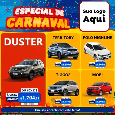 Modelo de Rede Social para Feed Facebook com o tema Especial de Carnaval para Concessionaria de Carros