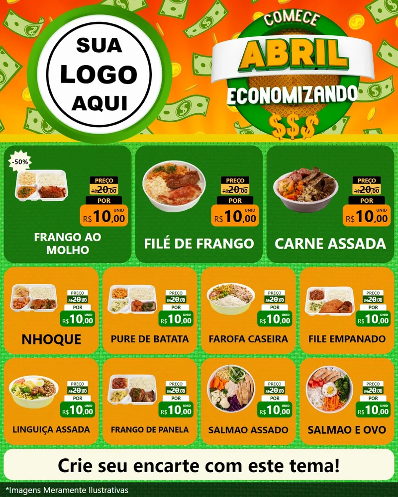 Modelo de Rede Social para Feed Instagram com o tema Comece Abril Economizando para Restaurante