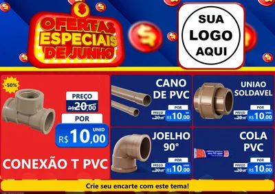 Modelo de Encarte para Encarte A4 Horizontal com o tema Ofertas Especiais de Junho para Tubos e conexões