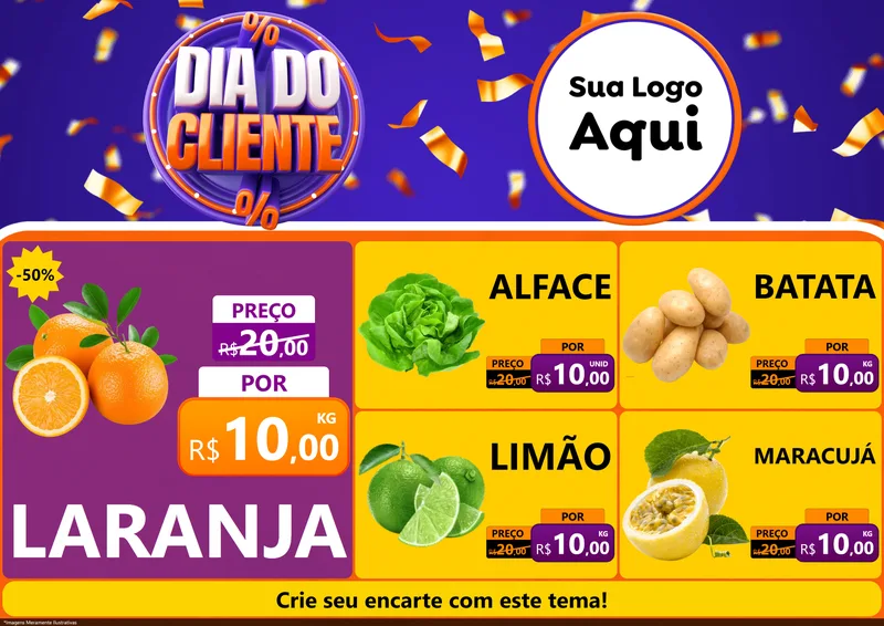Modelo de Encarte para Encarte A4 Horizontal com o tema Dia do Cliente para Hortifrúti