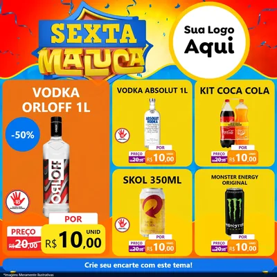 Modelo de Rede Social para Feed Facebook com o tema Sexta Maluca para Distribuidora de bebidas