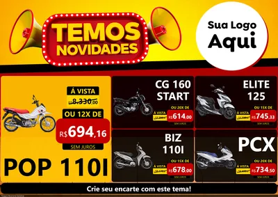 Modelo de Encarte para Encarte A4 Horizontal com o tema Temos Novidades para Concessionaria de Motos