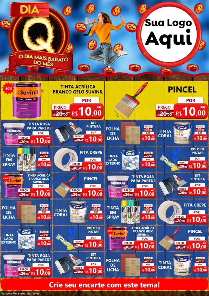 Modelo de Encarte para Encarte A4 Vertical com o tema Dia Q - O Dia Mais Barato Do Mês para Tintas e Ferramentas