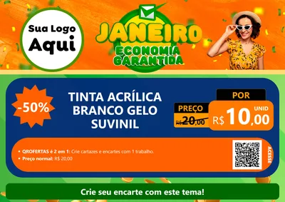 Modelo de Cartaz para Cartaz A4 Horizontal com o tema Janeiro - Economia Garantida para Tintas e Ferramentas