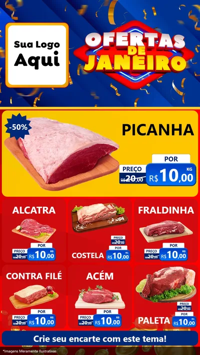 Modelo de Rede Social para Stories com o tema Ofertas de Janeiro para Açougue