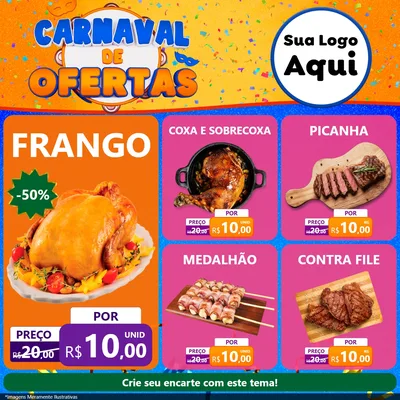 Modelo de Rede Social para Feed Facebook com o tema Carnaval de Ofertas para Assados